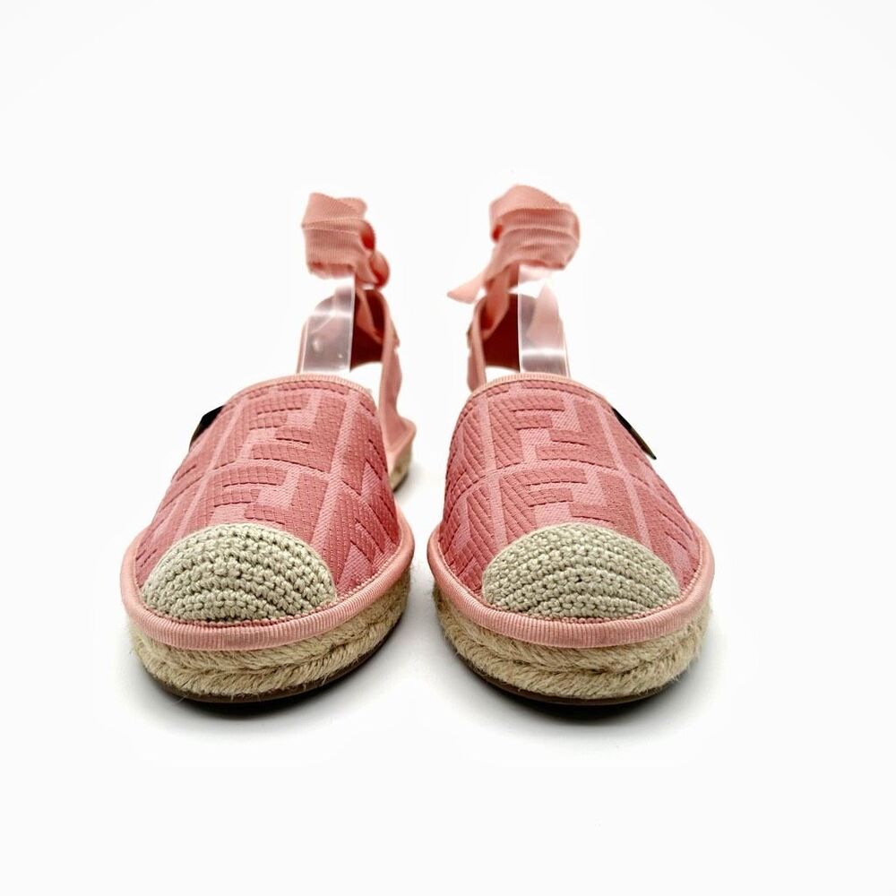 FENDI Pink Canvas FF Forever FENDI Flats Size 40 Us 9.5-10 Ankle Wrap Espadrille - Picture 5 of 13
